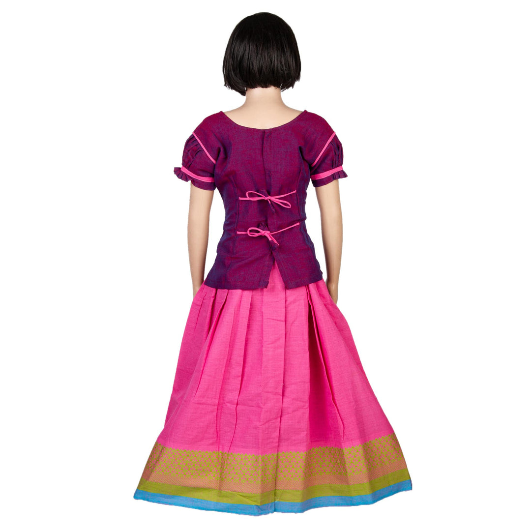 Kuberan Pink Maroon Cotton Readymade Pavada