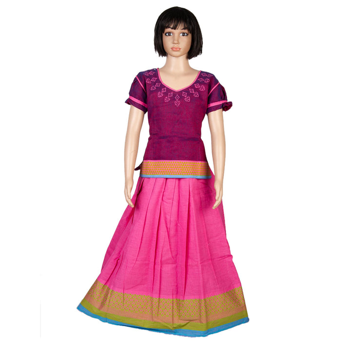 Kuberan Pink Maroon Cotton Readymade Pavada