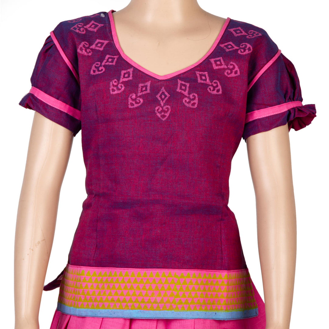 Kuberan Pink Maroon Cotton Readymade Pavada