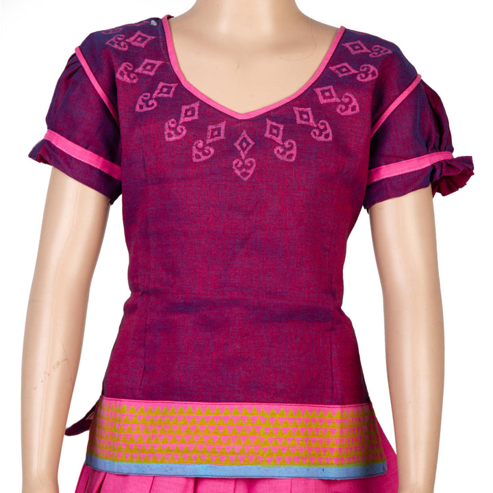 Kuberan Pink Maroon Cotton Readymade Pavada