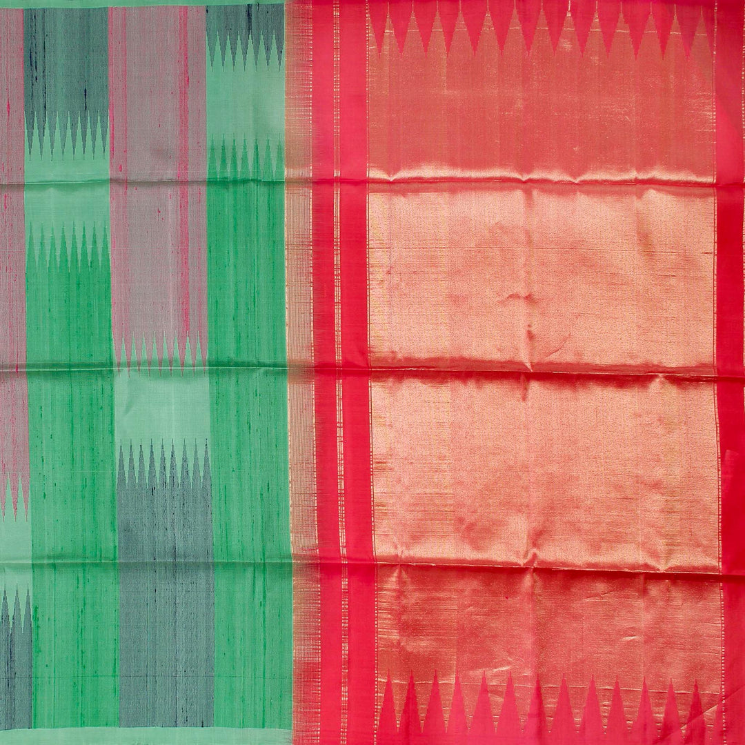 Kuberan Green Pink Raw Silk Saree