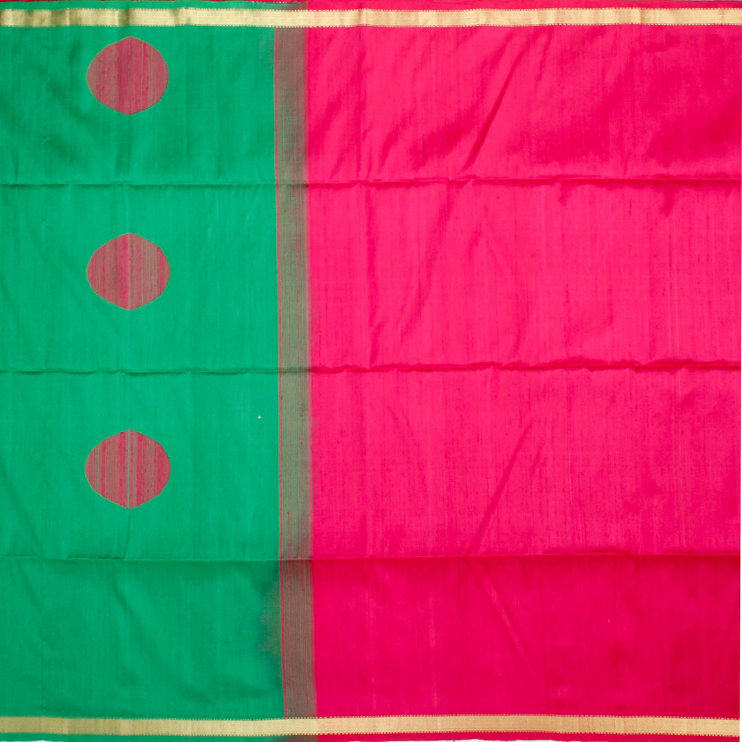 Kuberan Pink Green Raw Silk Saree