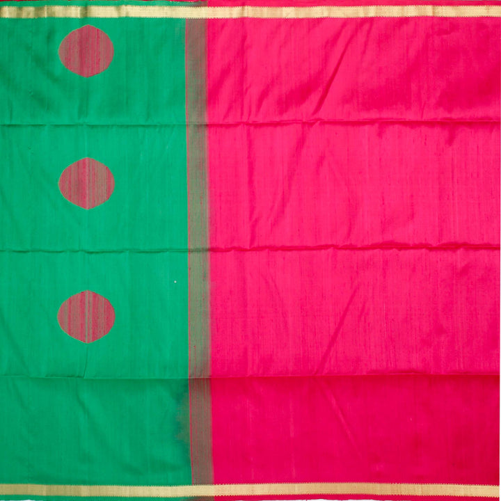 Kuberan Pink Green Raw Silk Saree
