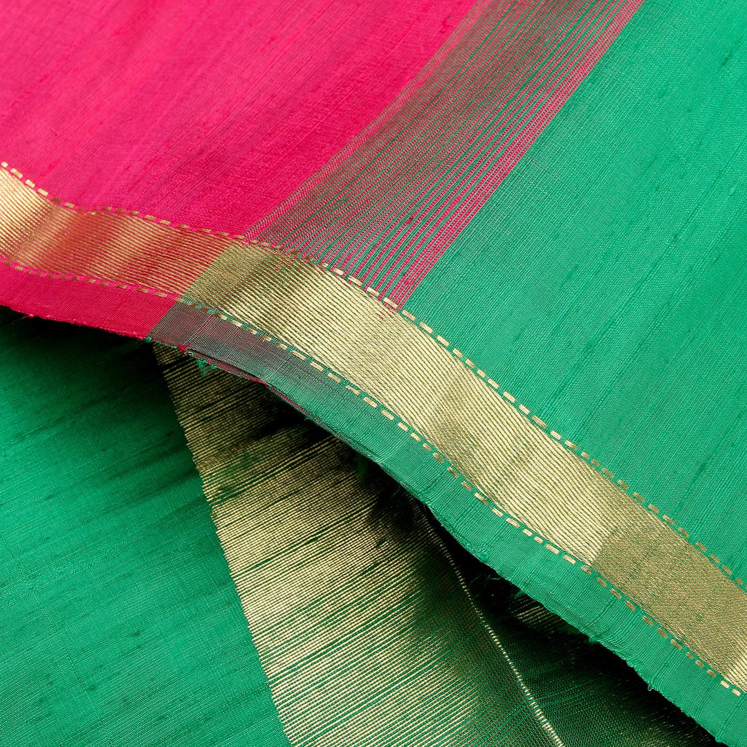 Kuberan Pink Green Raw Silk Saree