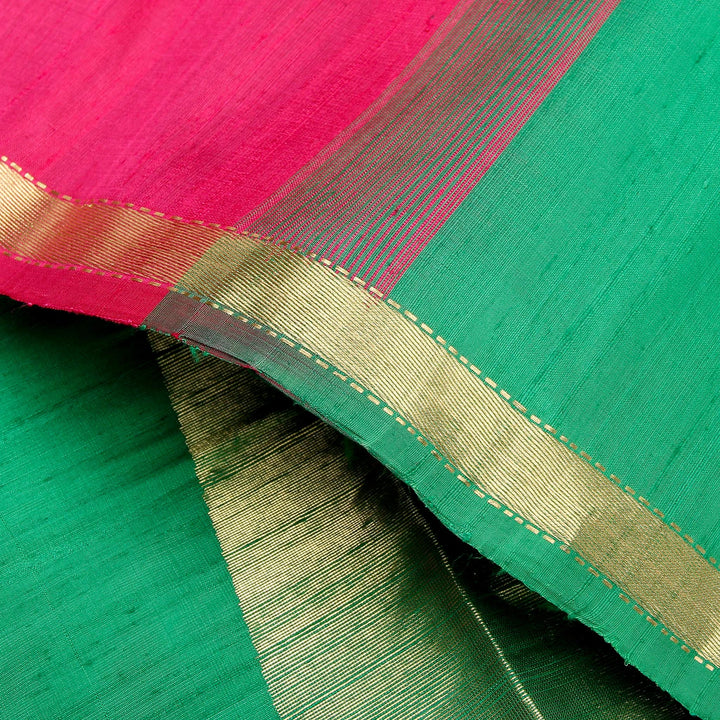 Kuberan Pink Green Raw Silk Saree
