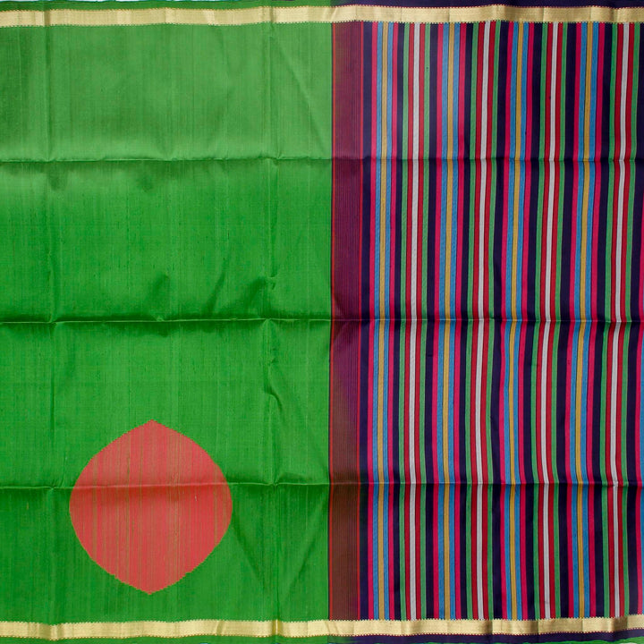 Kuberan Dark Green Raw Silk Saree