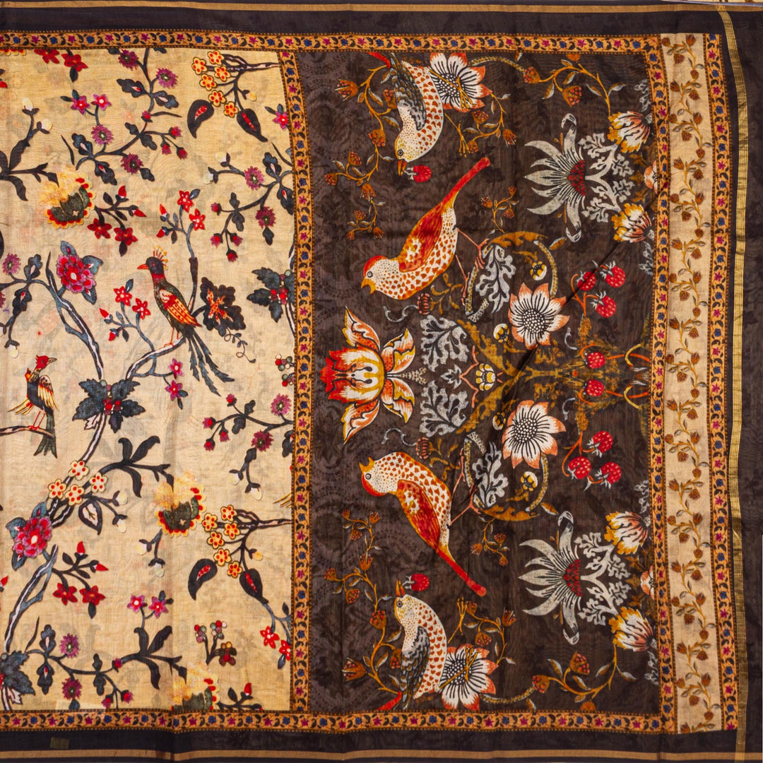 Kuberan Cream Grey Pure Matka Silk Saree