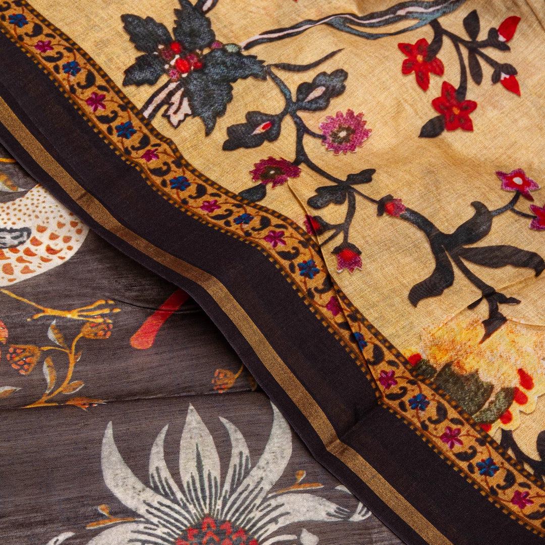 Kuberan Cream Grey Pure Matka Silk Saree