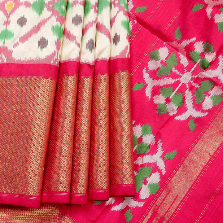Kuberan White Pochampally Silk Saree