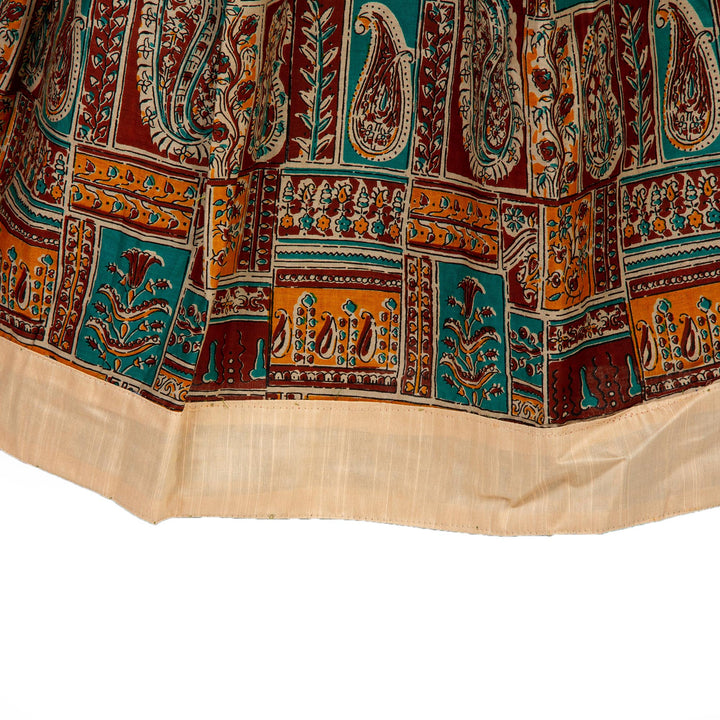Kuberan Brown Cream Art Silk Readymade Pavada