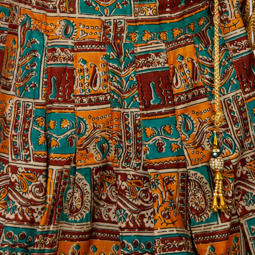 Kuberan Brown Cream Art Silk Readymade Pavada