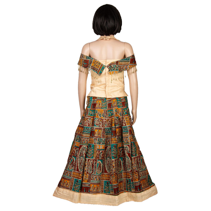 Kuberan Brown Cream Art Silk Readymade Pavada