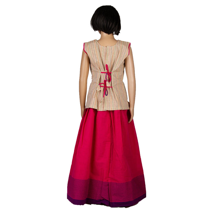 Kuberan Pink Cream Cotton Readymade Pavada