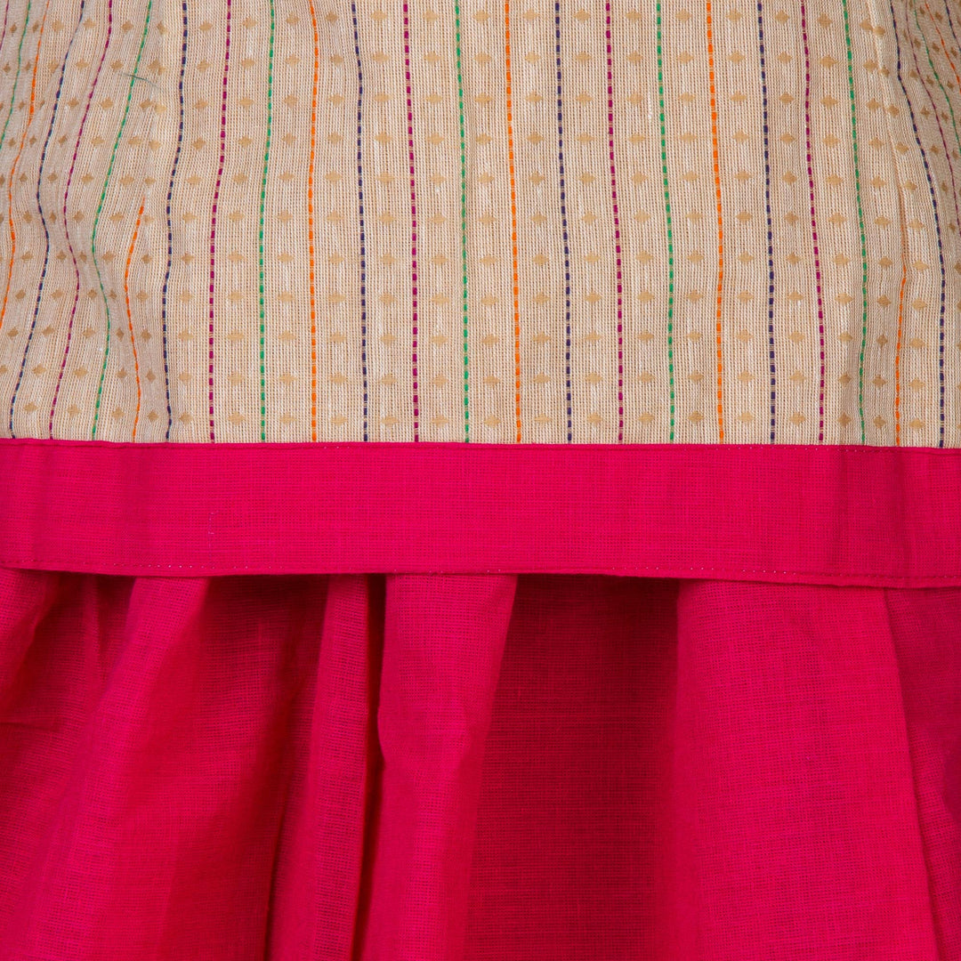 Kuberan Pink Cream Cotton Readymade Pavada