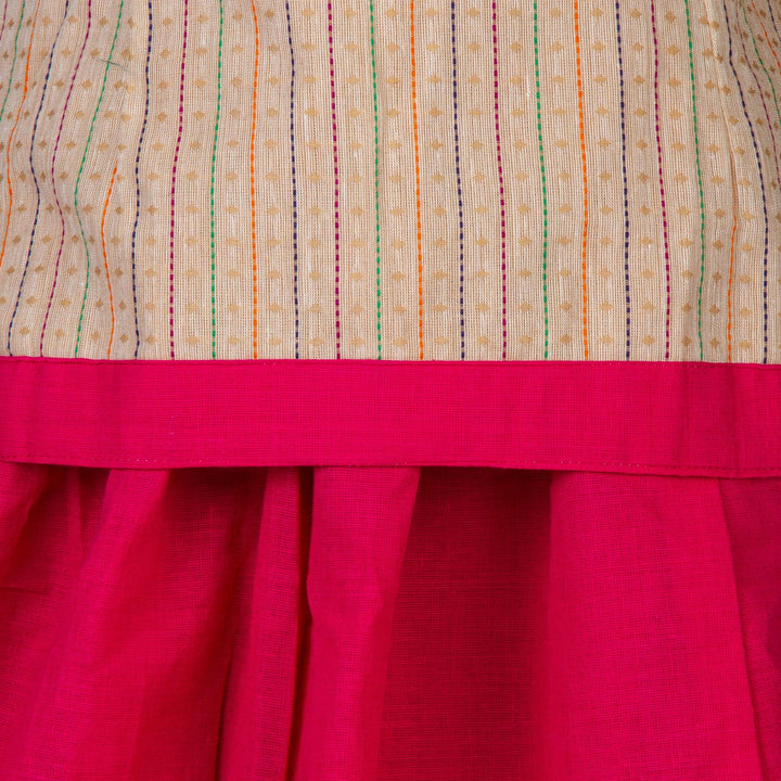 Kuberan Pink Cream Cotton Readymade Pavada