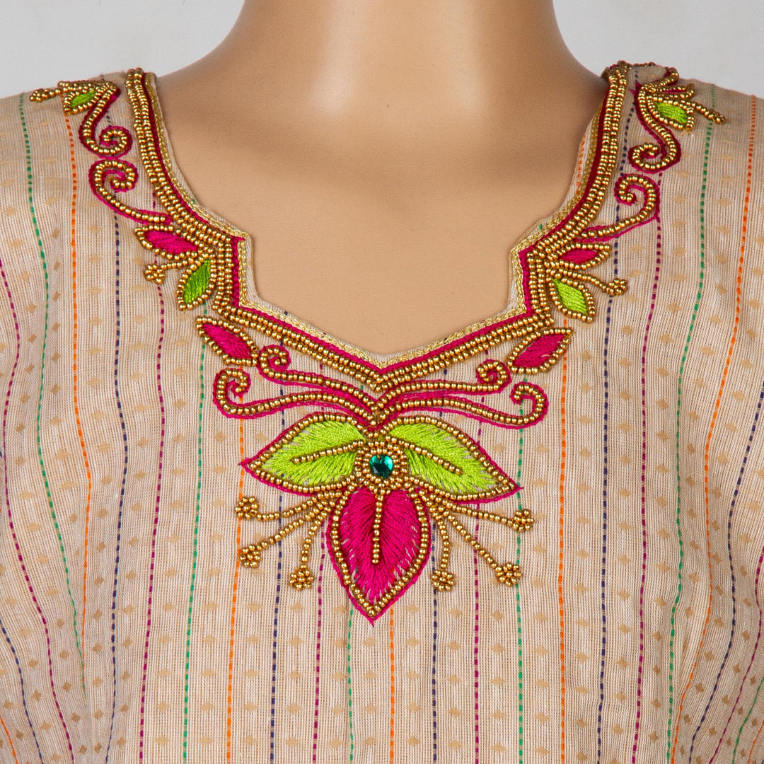 Kuberan Pink Cream Cotton Readymade Pavada