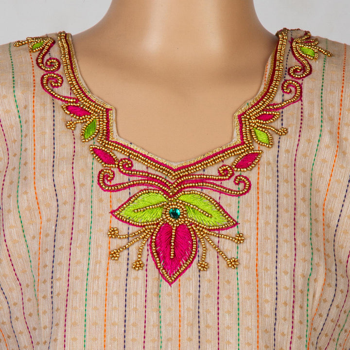 Kuberan Pink Cream Cotton Readymade Pavada