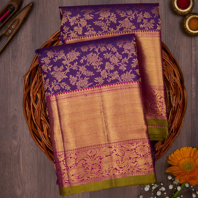 Purple with Pink Border Kanchivaram Silk Saree