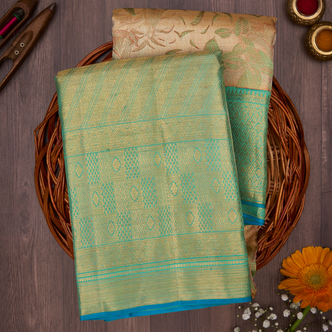 Gold with Blue Border Kanchivaram Silk Saree 