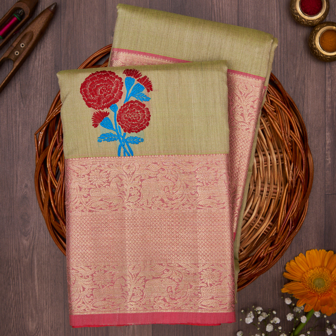 Peach Border Kanchivaram Silk Saree