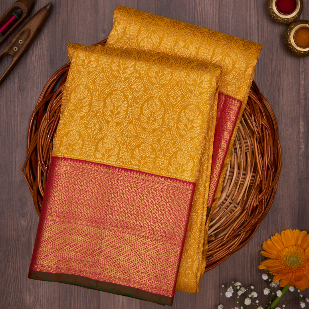 Yellow with Red Border Kanchivaram Silk Saree
