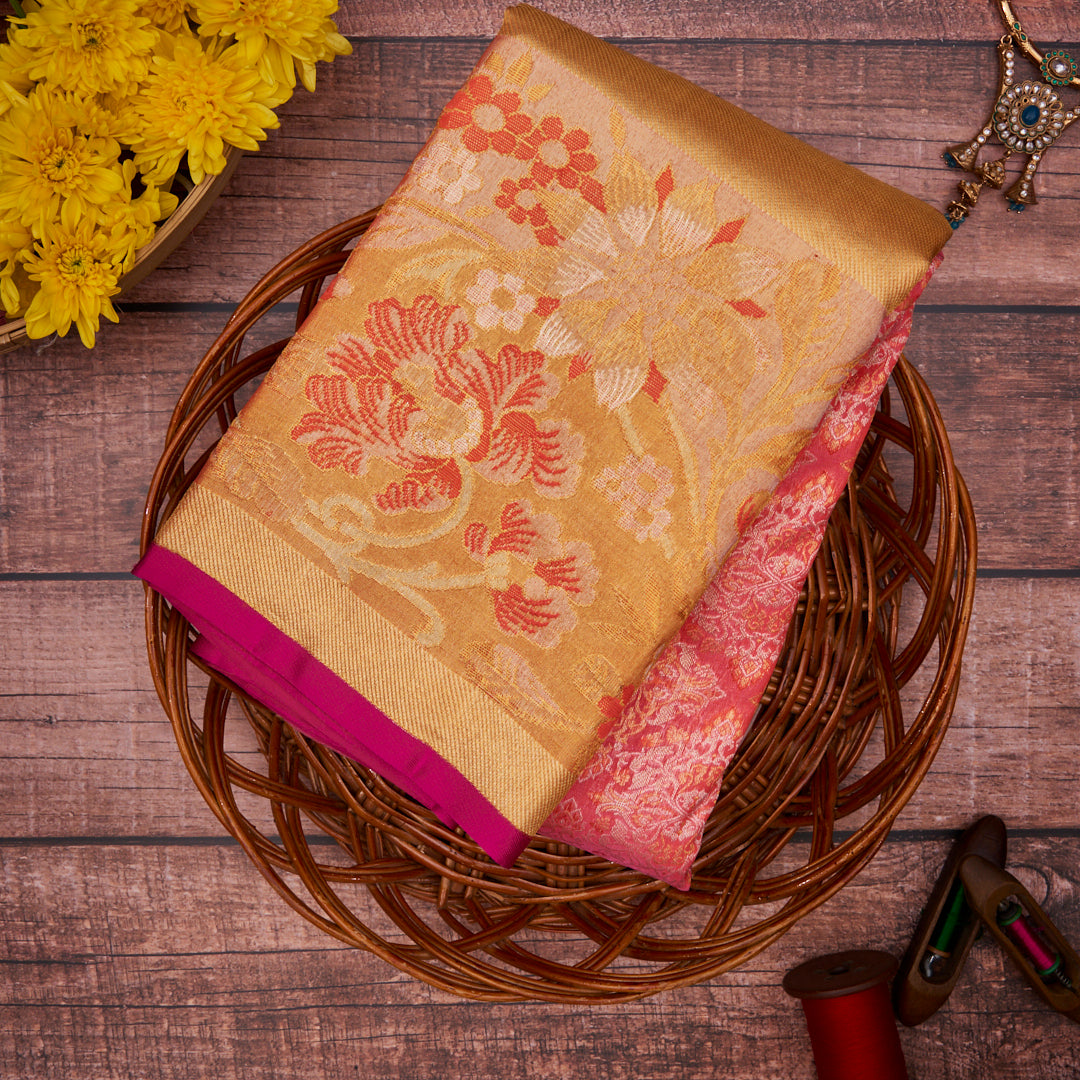 Peach with Gold Border Kanchivaram Silk Saree 