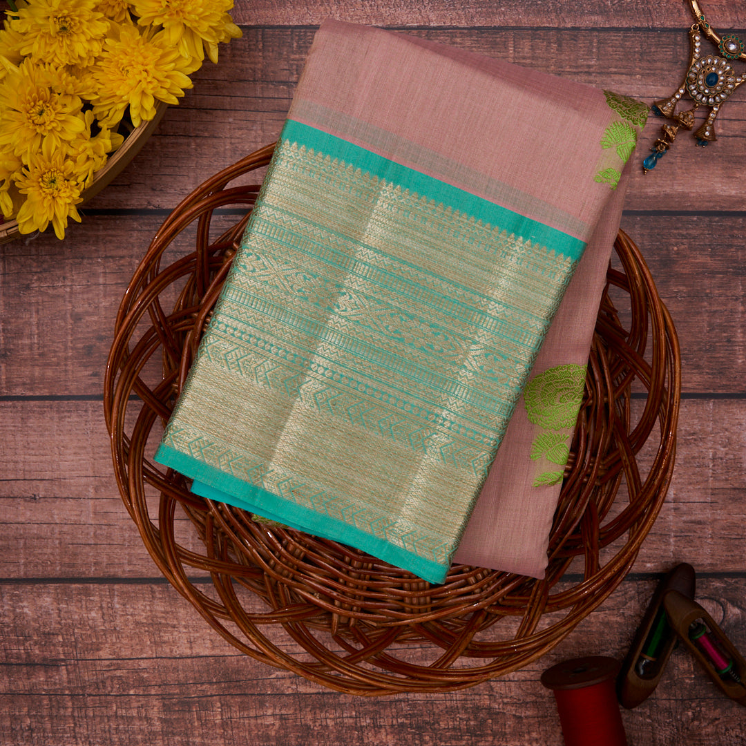 Onion Pink with Blue Border Kanchivaram Silk Saree