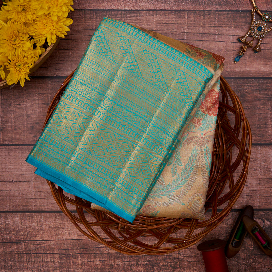 Silver with Blue Border Kanchivaram Silk Saree 