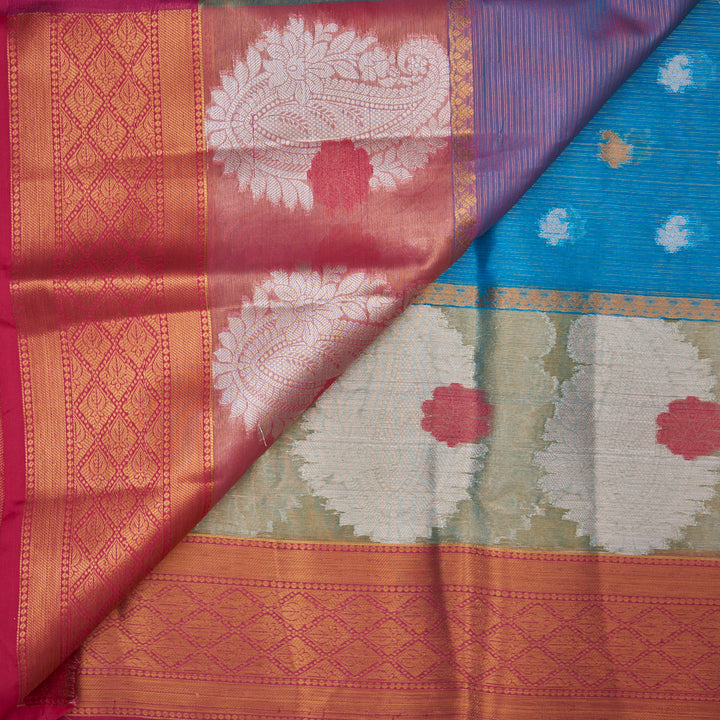 Kuberan Blue With Red Border Cotton Saree
