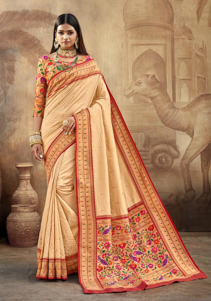 Banarasi Silk Festive Wear Striking Thread Silk Saree in Cream color, With  Out Blouse Piece at Rs 1725 in Surat