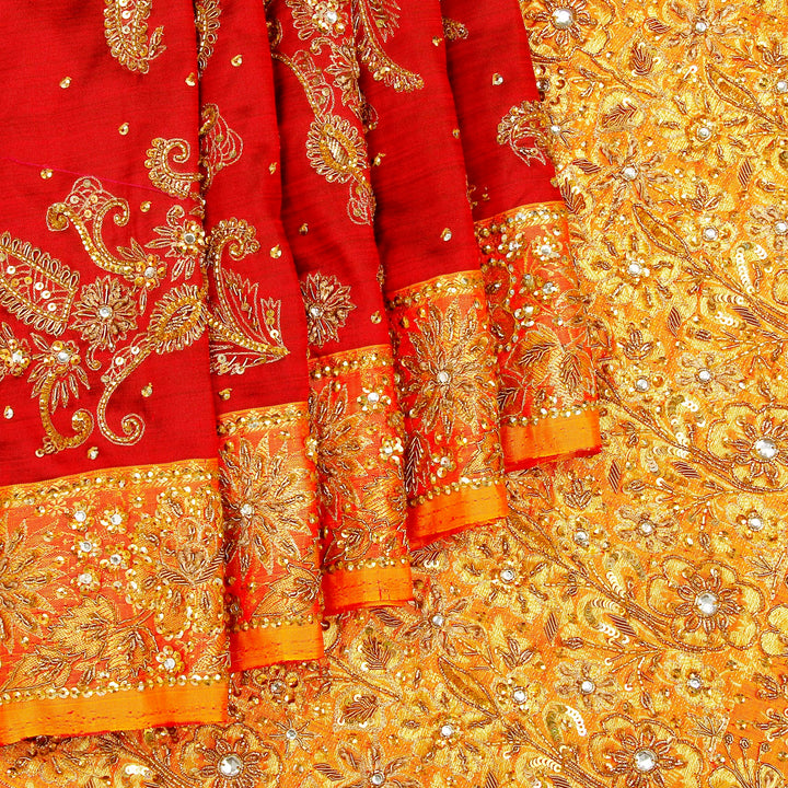 Kuberan Red and Yellow Fancy Saree