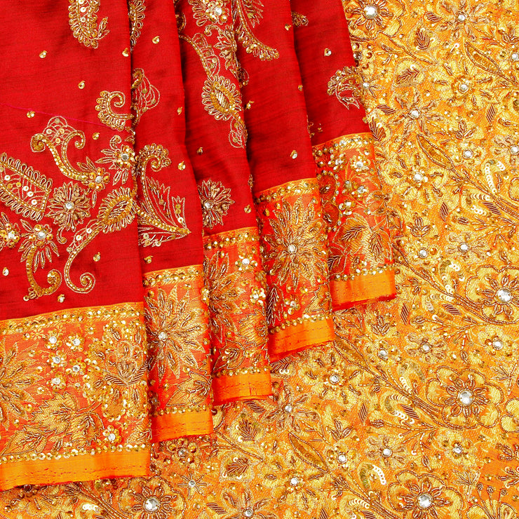 Kuberan Red and Yellow Fancy Saree