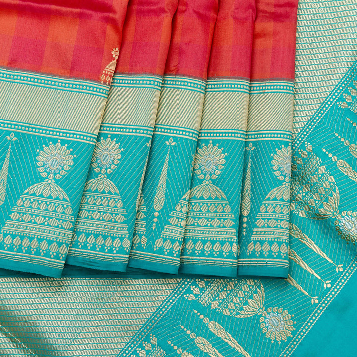 Kuberan Peach Blue Banarasi Saree