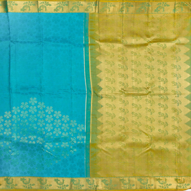 Kuberan Sky Blue Green Kanchivaram Silk Saree