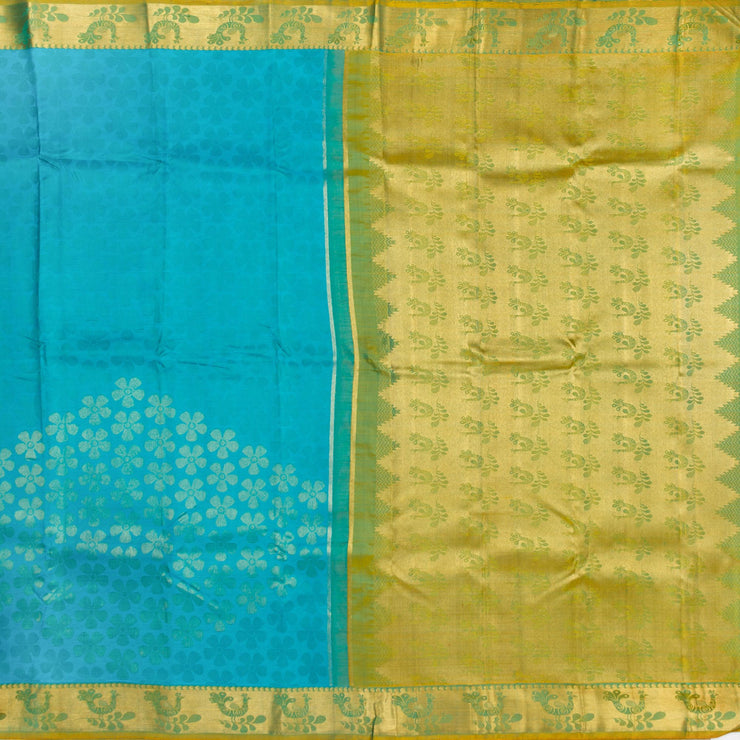 Kuberan Sky Blue Green Kanchivaram Silk Saree