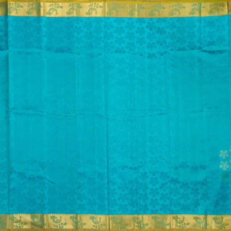 Kuberan Sky Blue Green Kanchivaram Silk Saree