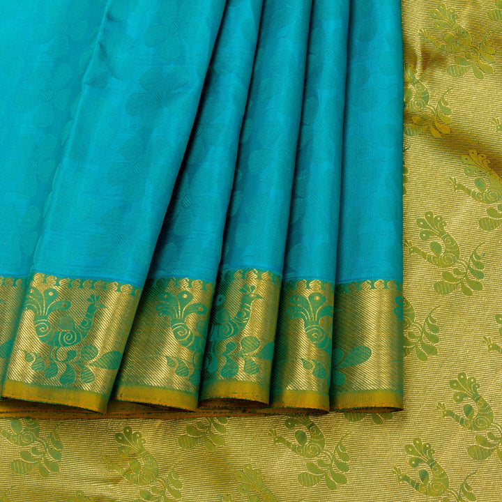 Kuberan Sky Blue Green Kanchivaram Silk Saree