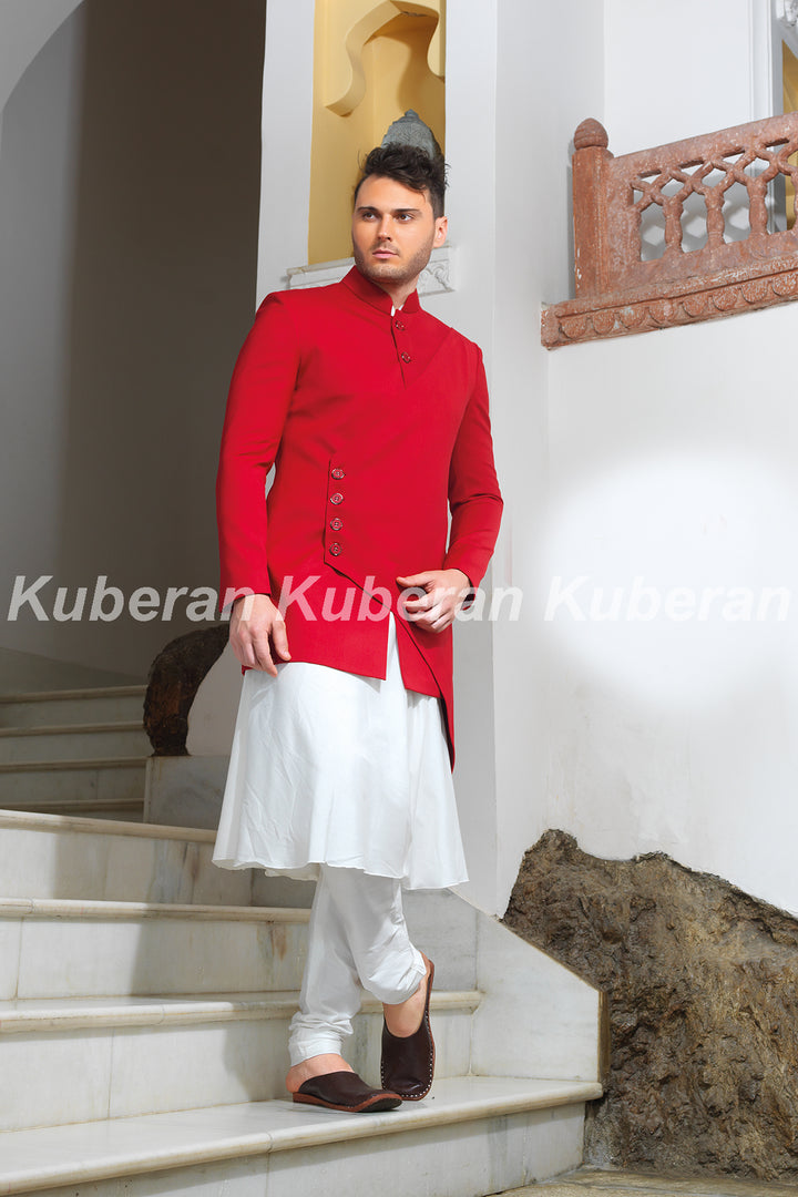Kuberan White Red Sherwani