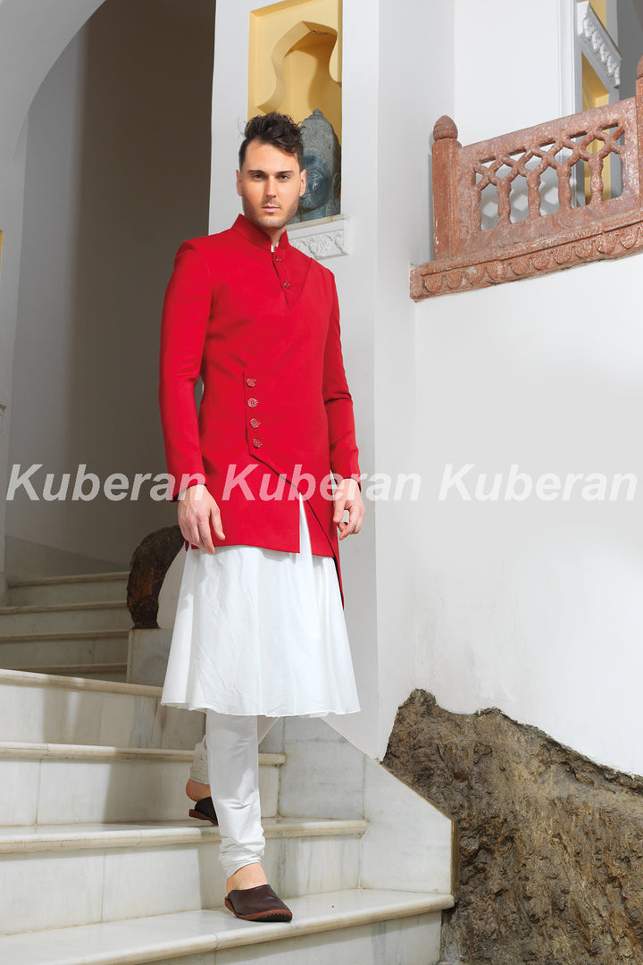 Kuberan White Red Sherwani