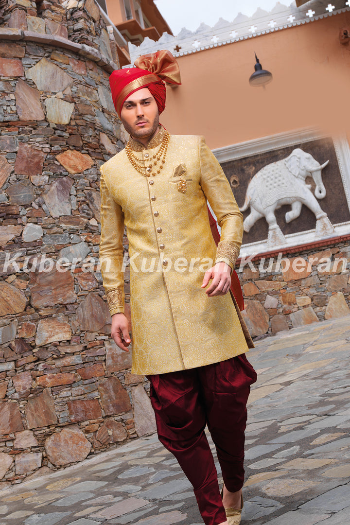 Kuberan Cream Maroon Sherwani