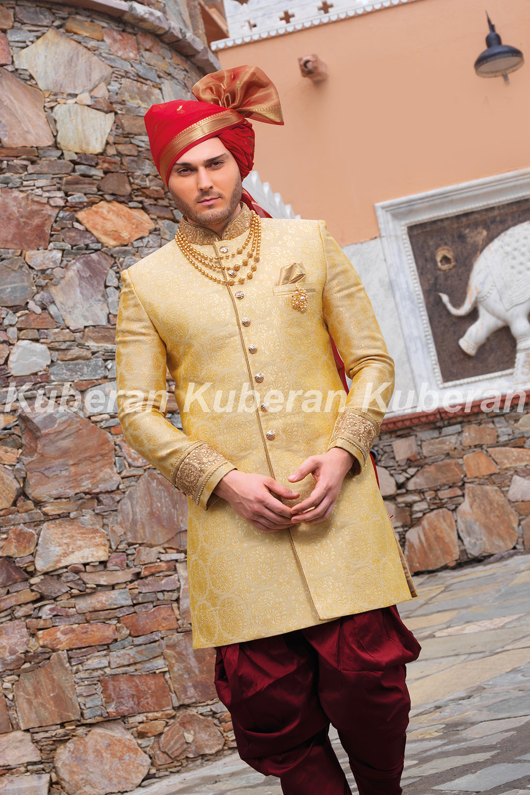 Kuberan Cream Maroon Sherwani