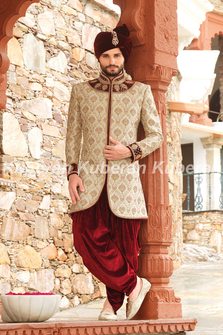Kuberan Off White Maroon Sherwani