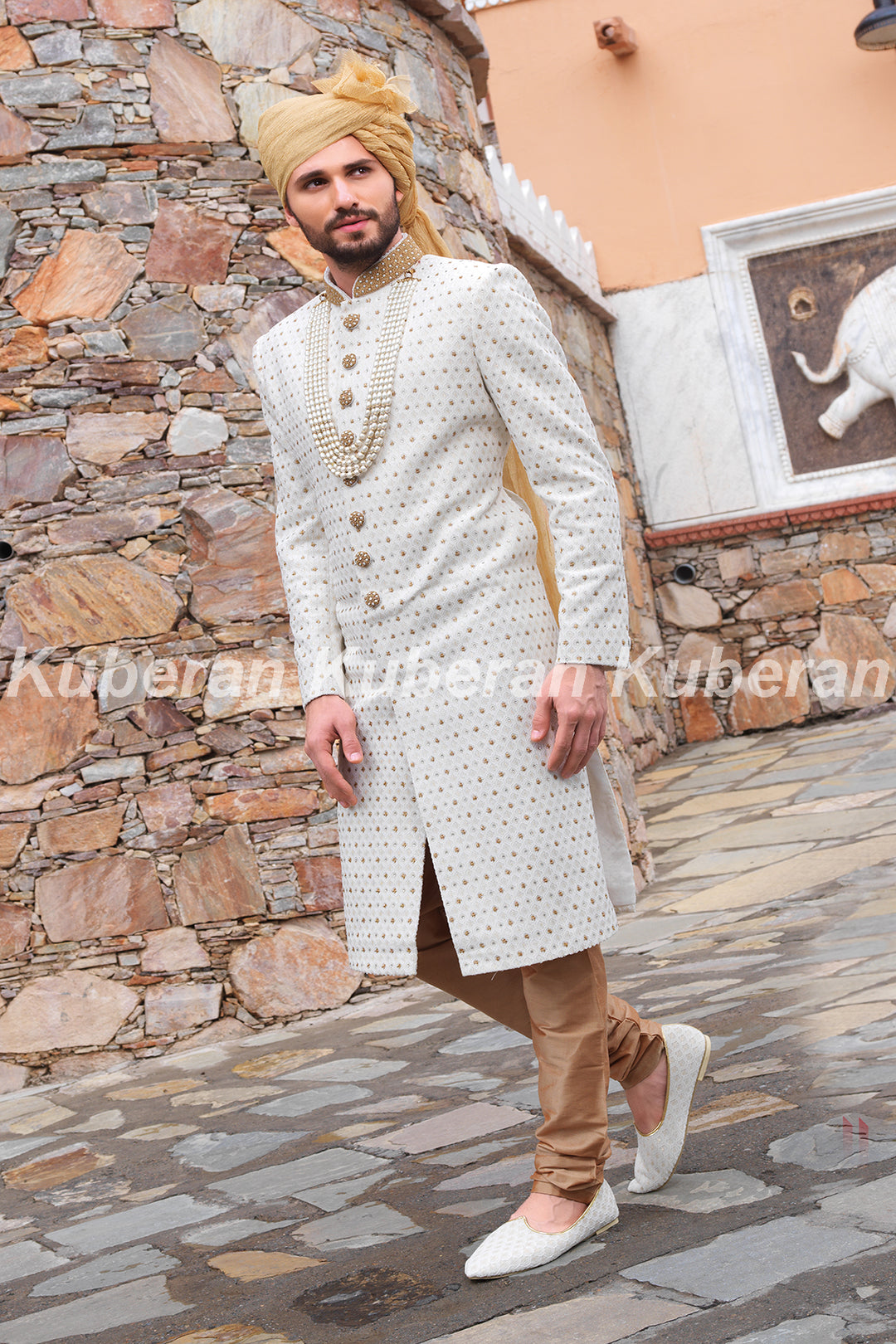 Kuberan White Beige Sherwani