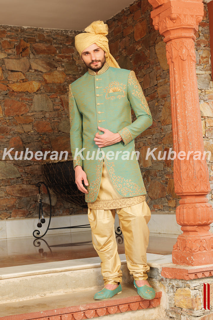 Kuberan Green Cream Sherwani