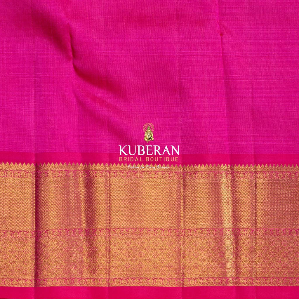 Kuberan Yellow With Pink Border Organza Kanchipuram Silk Saree