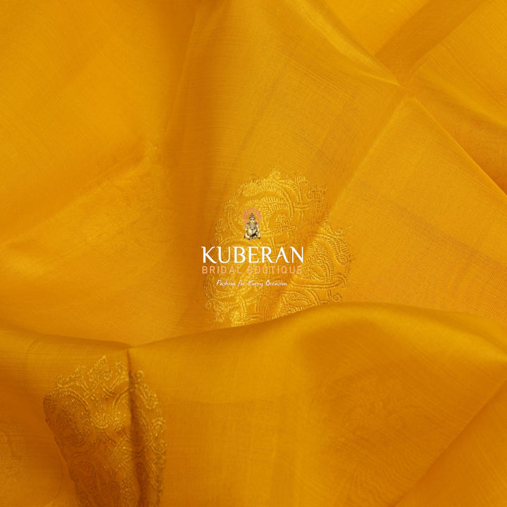 Kuberan Yellow With Pink Border Organza Kanchipuram Silk Saree